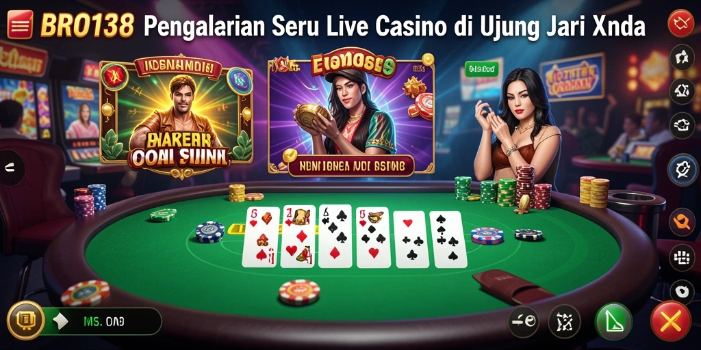 Tampilan gameplay Live Casino BRO138 dengan dealer langsung yang profesional.