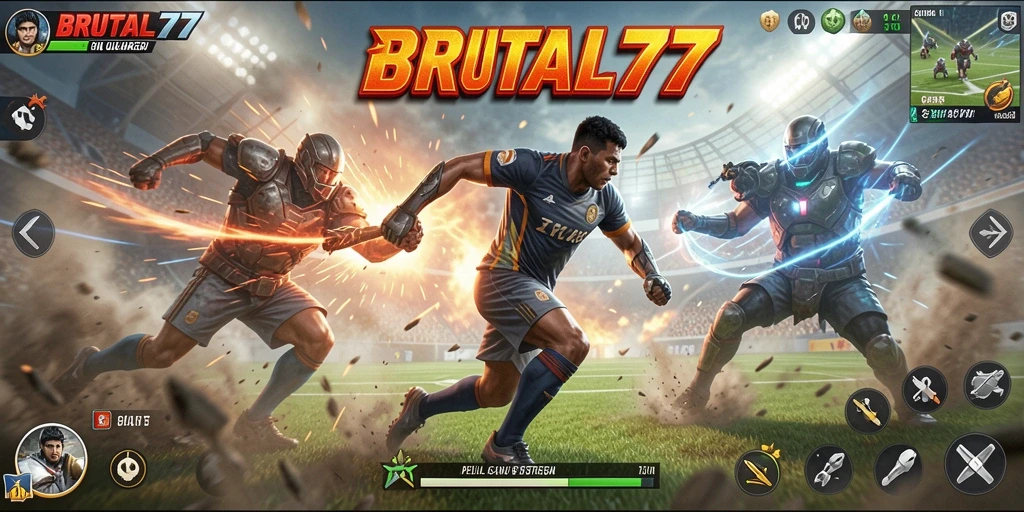 Screenshot gameplay BRUTAL77 yang menampilkan aksi seru dalam pertandingan.