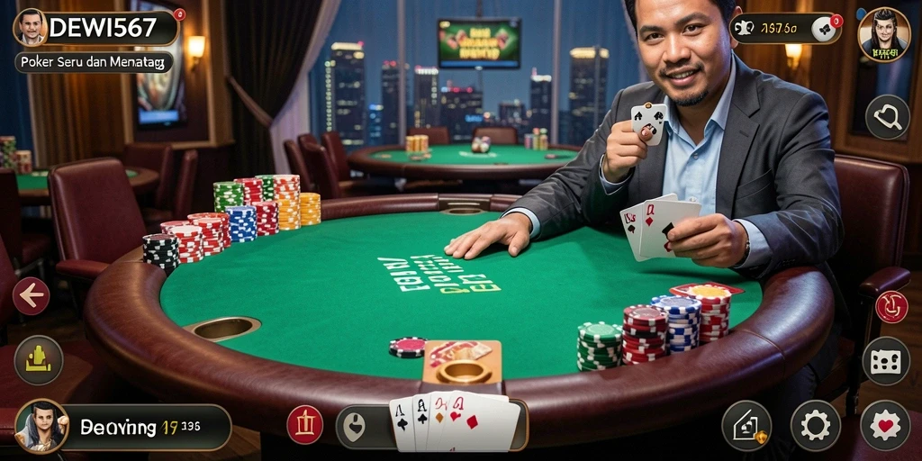 Tampilan seru gameplay Poker DEWI567 dengan suasana menggembirakan.