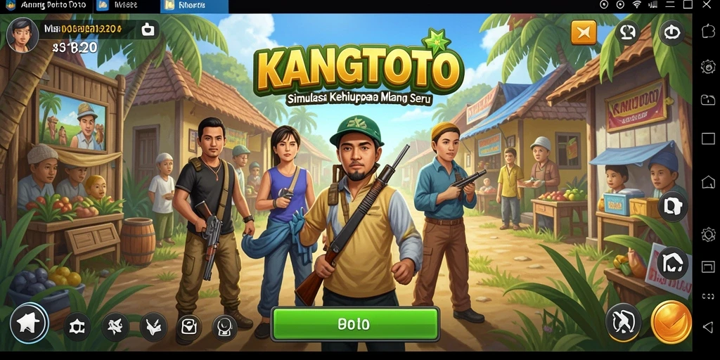 Screenshot gameplay KANGTOTO dengan karakter melakukan aktivitas sehari-hari.