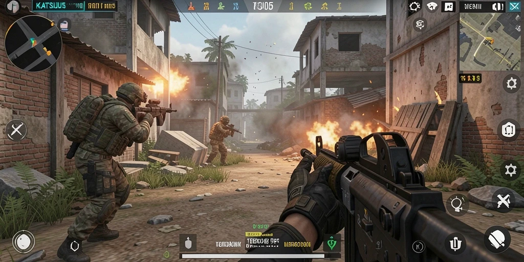 Tampilan gameplay KATSU5 dengan aksi tempur yang mendebarkan.