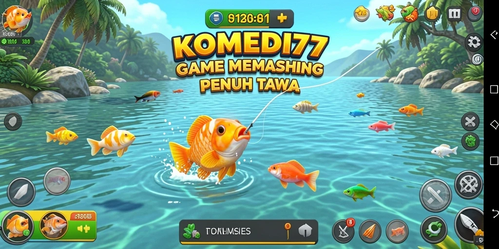 Screenshot gameplay <strong>KOMEDI77</strong> yang menunjukkan aksi memancing yang seru.