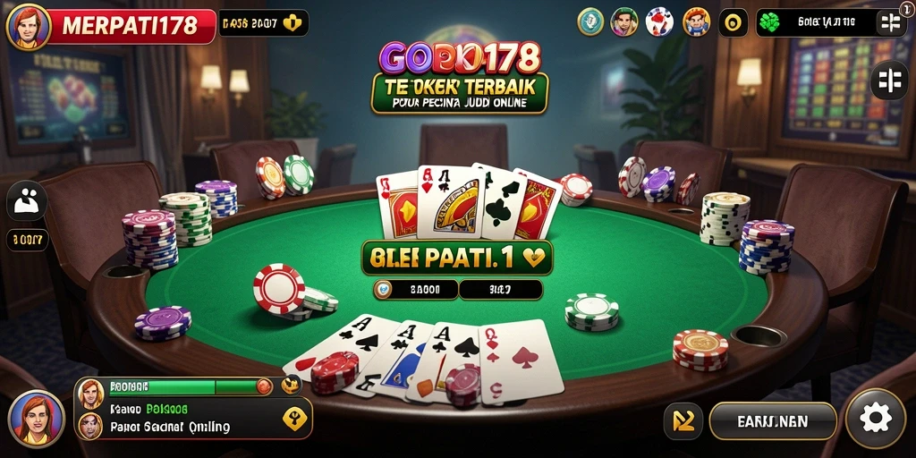 Screenshot utama MERPATI178 menampilkan pemain yang serius bermain Poker.