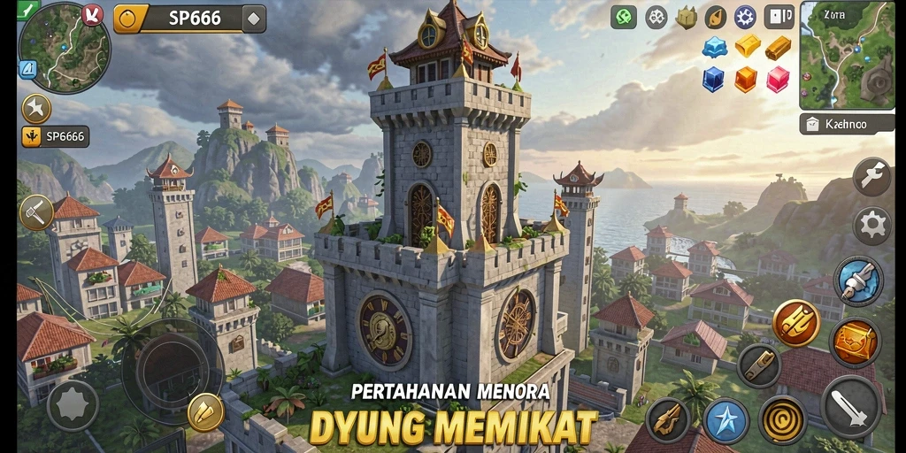 Tampilan gameplay menara pertahanan yang seru dan menantang.